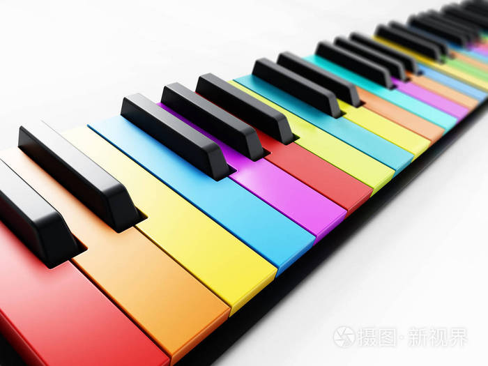 多彩色钢琴键背景.3d 图