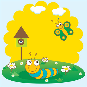 可爱的毛毛虫卡通的插图着色页与可爱的卡通毛毛虫可爱的卡通毛毛虫在