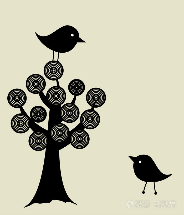 几个抽象的鸟.鸟类夫妇在爱复古矢量图