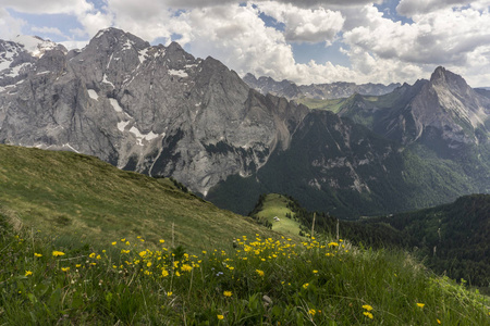 风景秀丽的 Marmolada 地块。白云岩。意大利