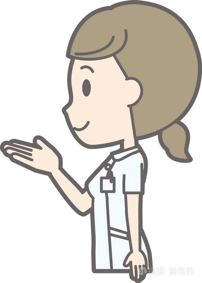 插图显示一名护士穿着白色的衣服面对横向