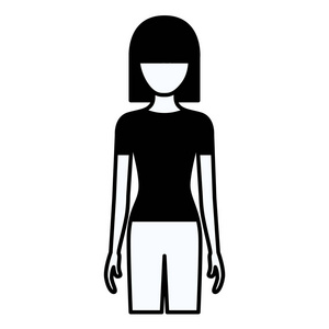 黑色的人影厚轮廓的匿名全身女人的裤子，短直发