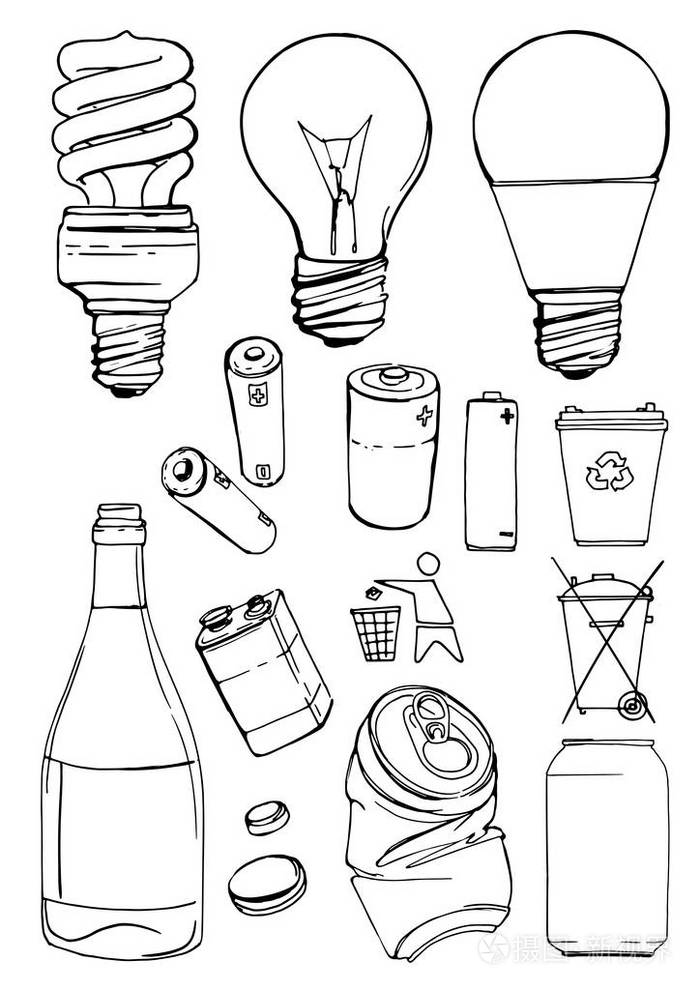 可回收垃圾垃圾简笔画图片