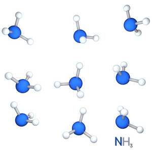 氨模型分子. 孤立在白色背景上. 三维渲染插图.卡通风格.