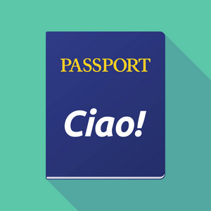 长阴影护照与文本 Hello 在意大利的语言