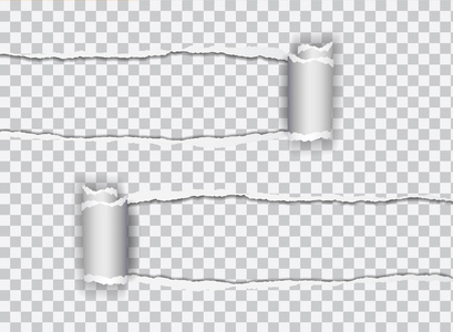 在透明背景的文本框架上设有卷边矢量现实例证的透明撕碎的纸片