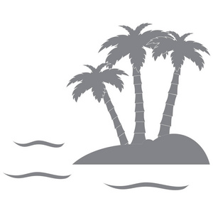 岛有三个棕榈树包围的程式化的图标