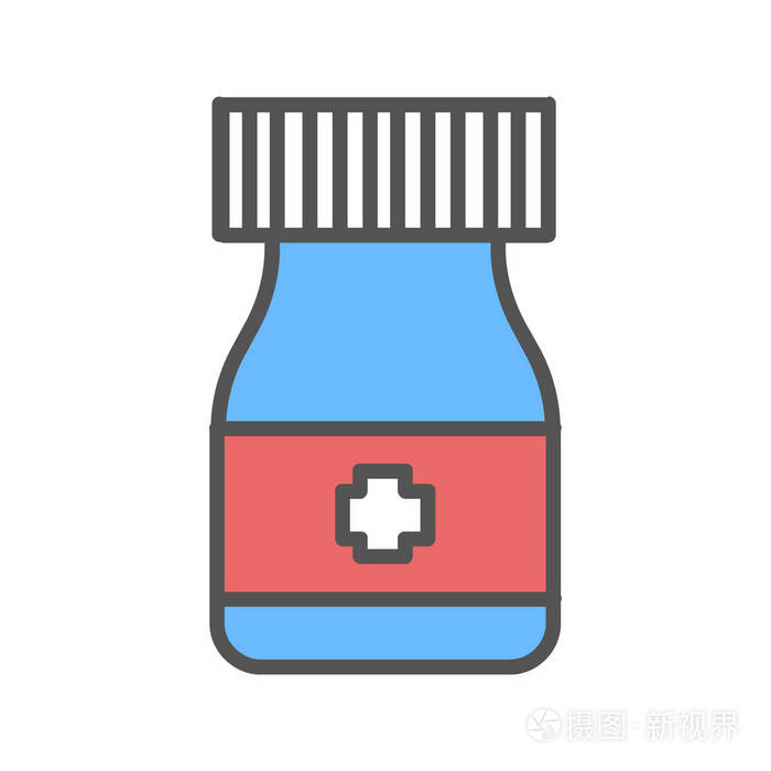 医药瓶颜色图标.白色背景上的孤立的矢量图