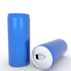 蓝色的两个空白铝罐上孤立白在 3d 渲染