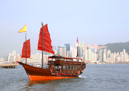 junk boat in hong kong照片