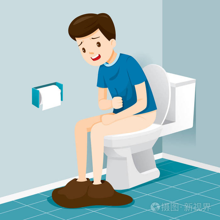 男子坐在厕所腹泻腹痛的痛苦