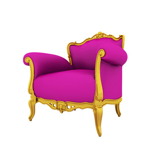 经典的光滑的粉红色扶手椅隔在白色背景上