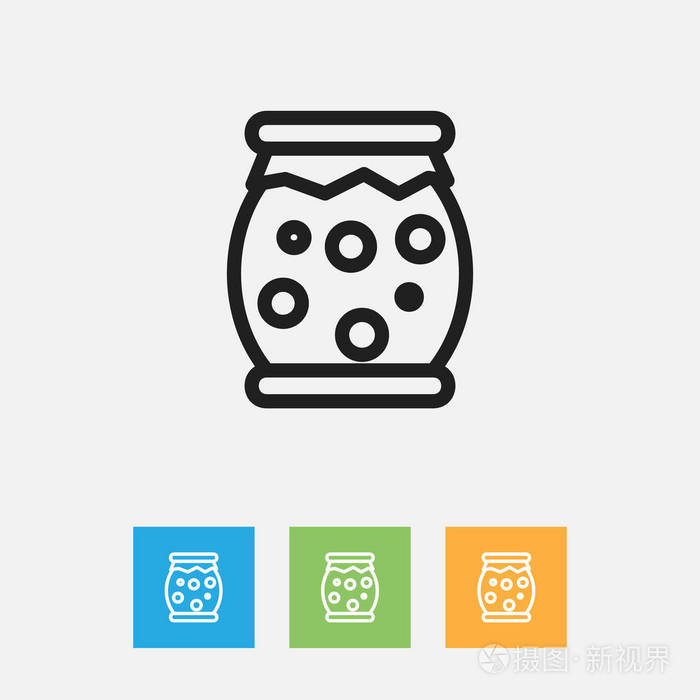 果酱罐子轮廓上的餐符号的矢量插图保费质量孤立自制果冻元素在时尚