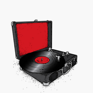 黑胶唱机老式唱机黑胶唱片.复古.音乐.一张明信片或海报矢量图照片