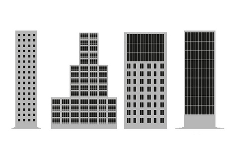 建筑立面的剪影。摩天大楼类型。矢量一