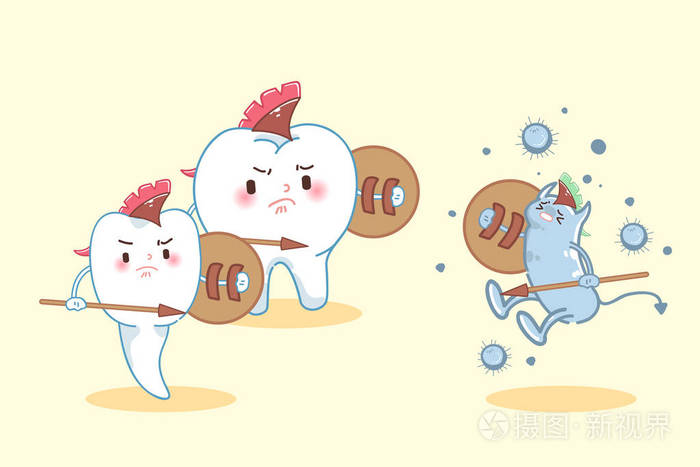 卡通牙战斗到细菌