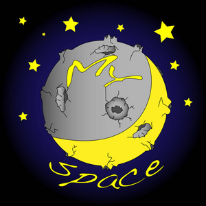 满月与陨石坑的插图插画