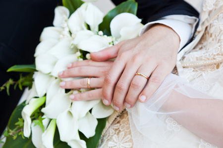 新娘和新郎用结婚戒指