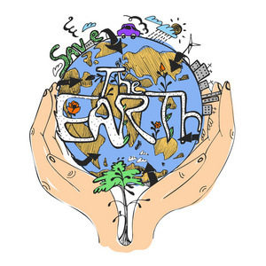 保护森林资源图生态概念海报.全球在手中.关心环境的象征.