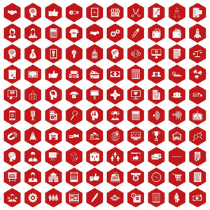 100 业务战略图标六角红