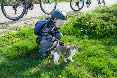 小猫户外玩的快乐小患儿