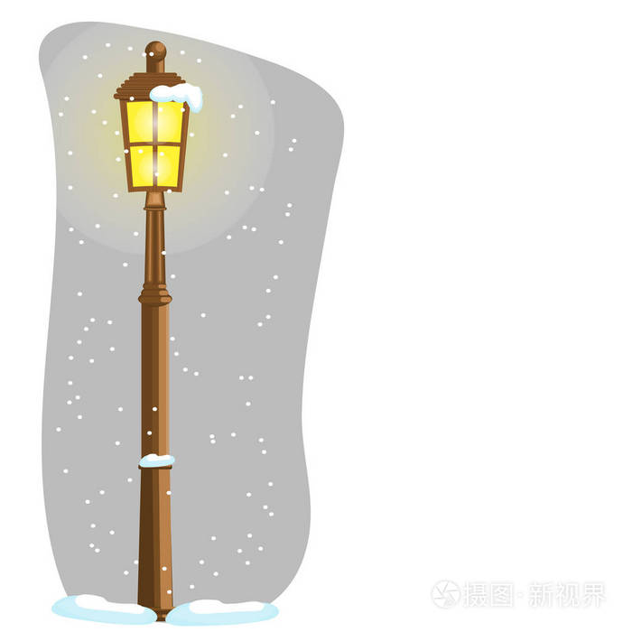 一盏路灯冬天晚上雪文本的地方卡通矢量