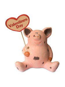 有趣的猪与心脏情人节