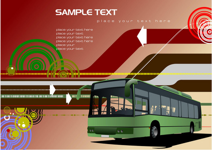 抽象高科技背景与城市巴士形象。 矢量插图