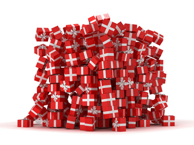 一堆带礼物的红色礼盒照片