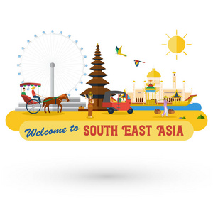 平面设计, 东南亚地区的地标和图标,矢量照片