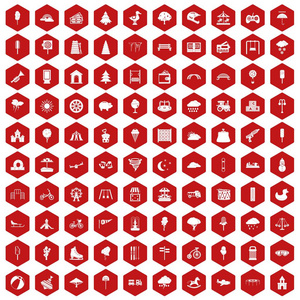 100 儿童公园图标六角红色