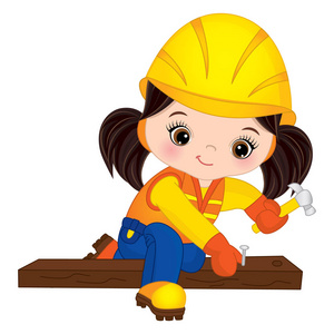 矢量可爱的小女孩生成器钉钉子插画