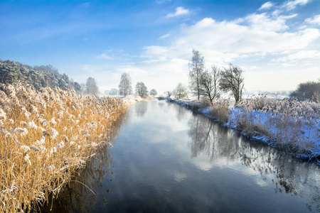 景观的河流在春季解冻或在冬末