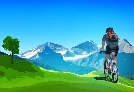 骑自行车者在阿尔卑斯山旅游