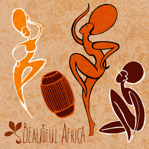 非洲的女人   跳舞与鼓 风格化的插图