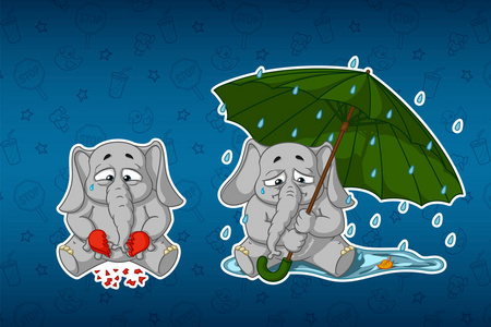 破碎的心,悲伤,渴望.坐在伞下的,下雨了.大套的英语和俄语的贴纸.