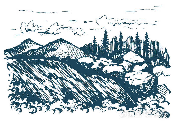 瀑布图形风景写生