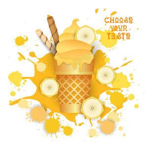 冰激淋香蕉锥多彩甜点图标选择你品味咖啡厅海报