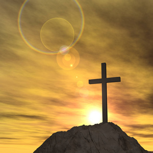 在落日的天空上的交叉形状照片