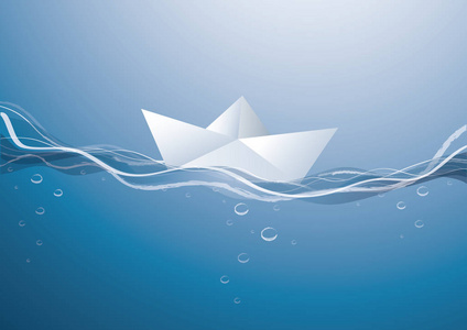 纸上浪的船 纸蓝色水面上的船航行