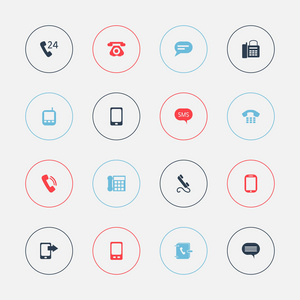 16 可编辑电话图标集。包括符号等 24 小时服务 共享显示 评论和更多。可用于 Web 移动 Ui 和数据图表设计