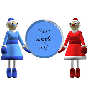 两个女孩圣诞老人或雪少女3D。