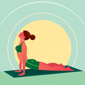 女孩躺在瑜伽眼镜蛇式或 Bhujangasana