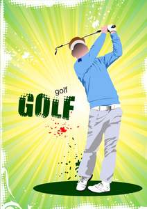 有高尔夫球员的海报。 矢量插图