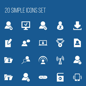 20 可编辑全球图标集。包括新朋友 转让 文档等的符号。可用于 Web 移动 Ui 和数据图表设计
