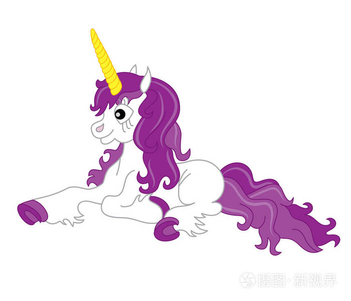 矢量可爱独角兽与紫色的鬃毛.独角兽矢量图