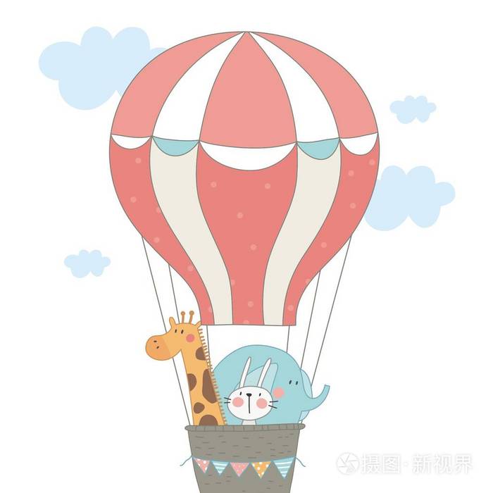 在气球上的可爱的小动物