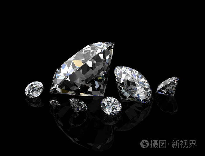 黑色背景钻石宝石高分辨率三维图像