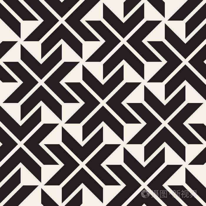 矢量无缝黑色和白色线条图案抽象背景十字形状几何拼接装饰