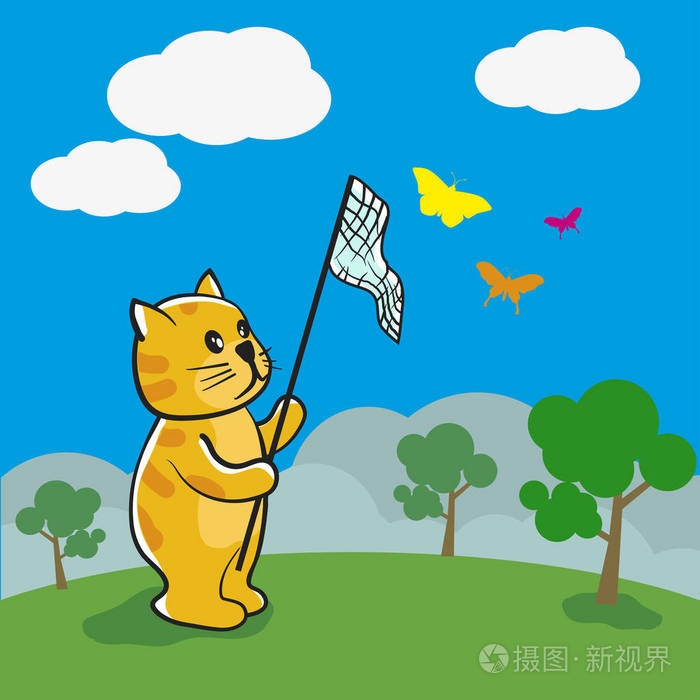 猫捉蝴蝶矢量图插画-正版商用图片01ox1n-摄图新视界
